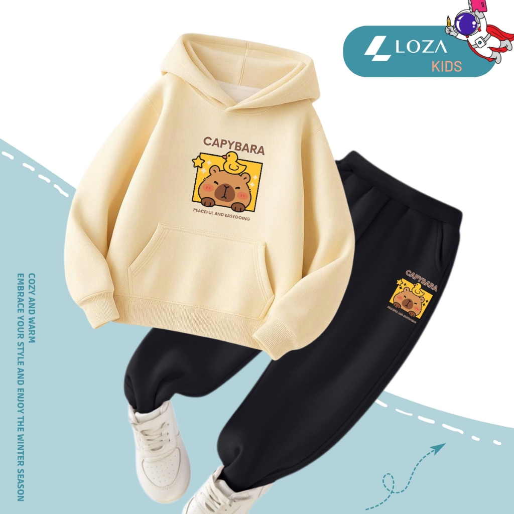 Set bộ nỉ Hoodie bé trai in hình Capybara - Loza Kids HB511_thumbnail_2
