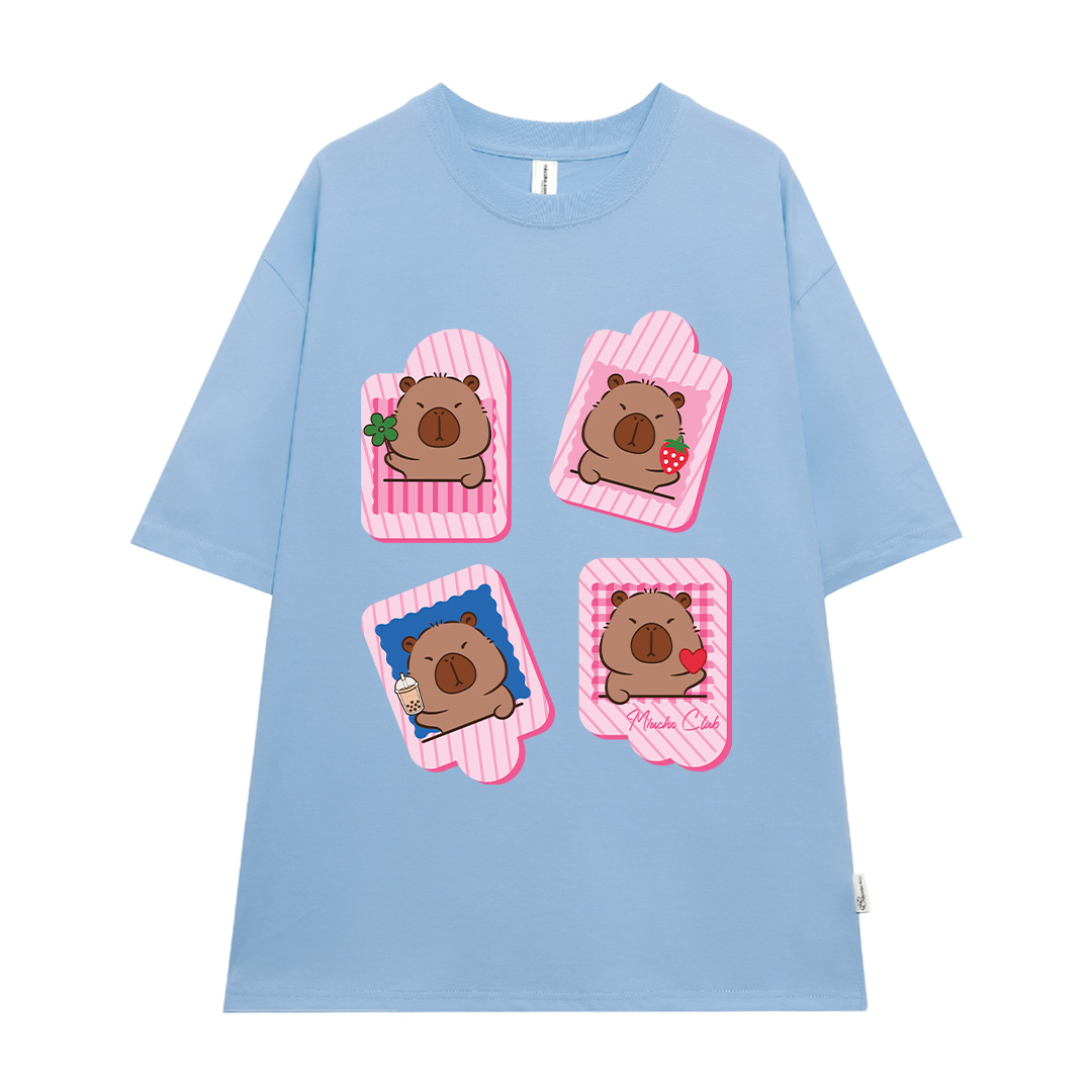 Áo phông form rộng Capybara unisex ATD1494 Miucho vải cotton thoáng mát cổ tròn in mix_thumbnail_14