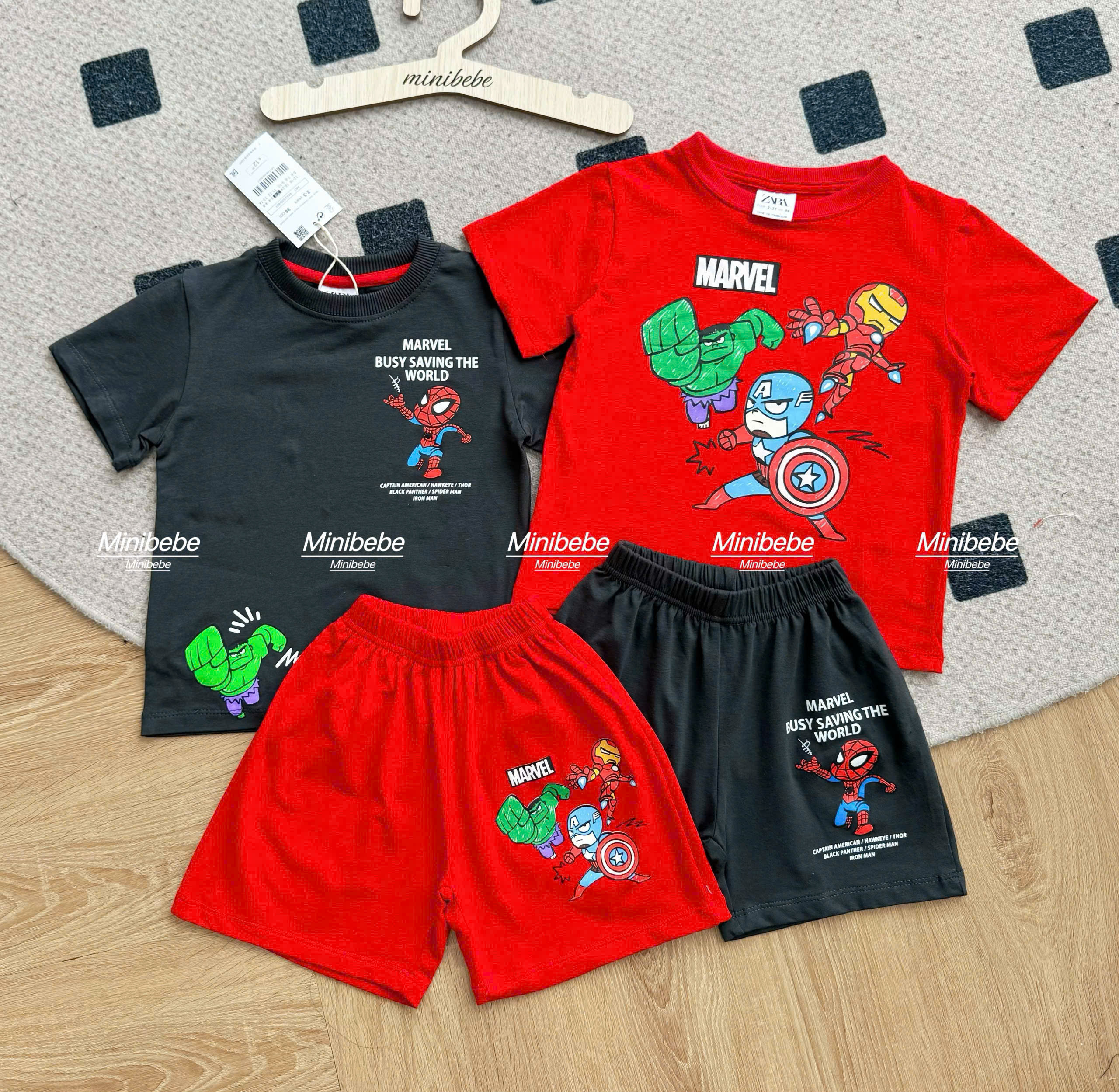 B34 SET 2 BỘ CỘC ĐỎ ĐEN MARVEL MINIBEBE- A100.103