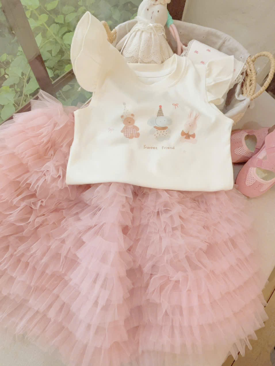 A16 - Chân váy voan tầng màu hồng sen dáng xoè hãng SMC (Sz90-130)