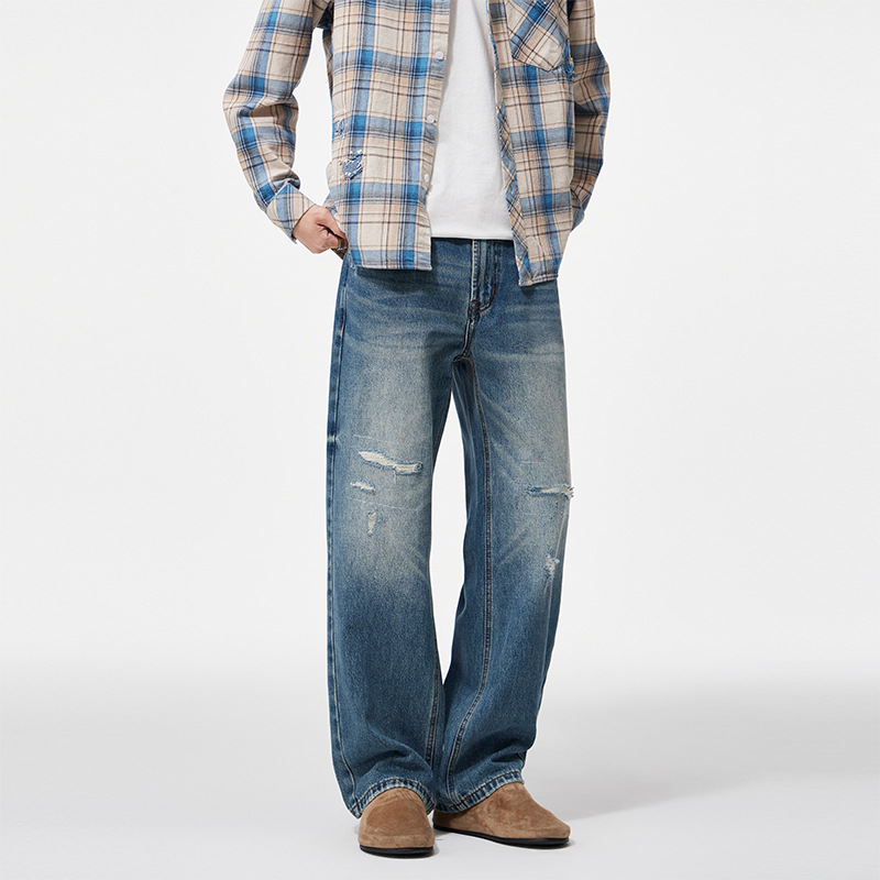 Quần jean rách rách phong cách retro dành cho nam mùa thu thẳng đường phố cao cấp dáng rộng, quần dài hợp thời trang đa năng_thumbnail_5