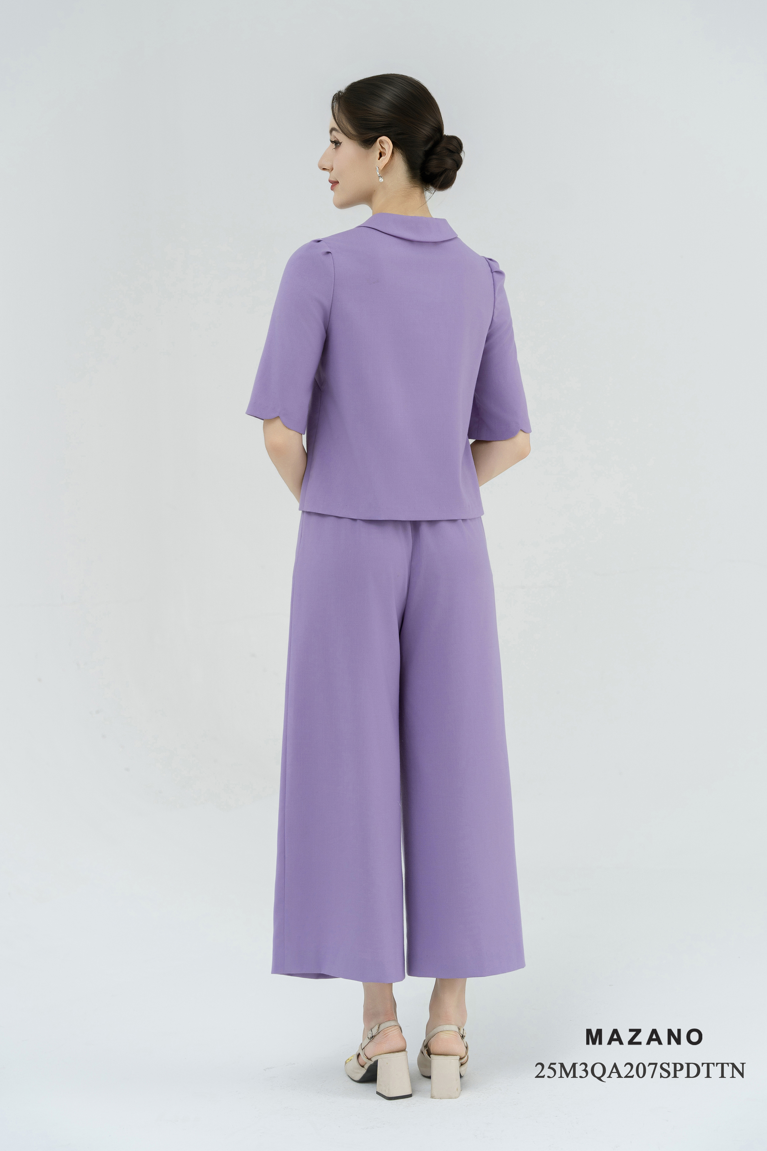 Bộ Quần và Áo suông Vải thô pha linen Thêu hoa thủ công Cổ nằm Tay lỡ Dài quần tới mắt cá chân_thumbnail_5