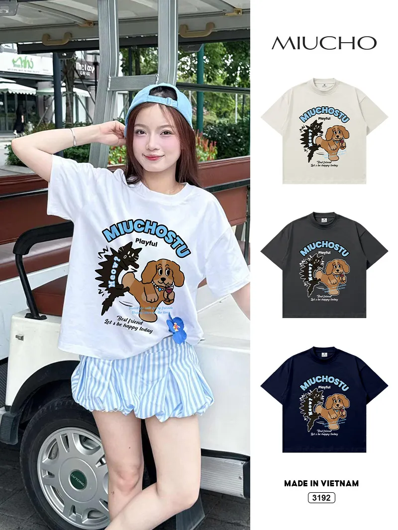 Áo thun boxy streetwear hình cún Miucho 3192