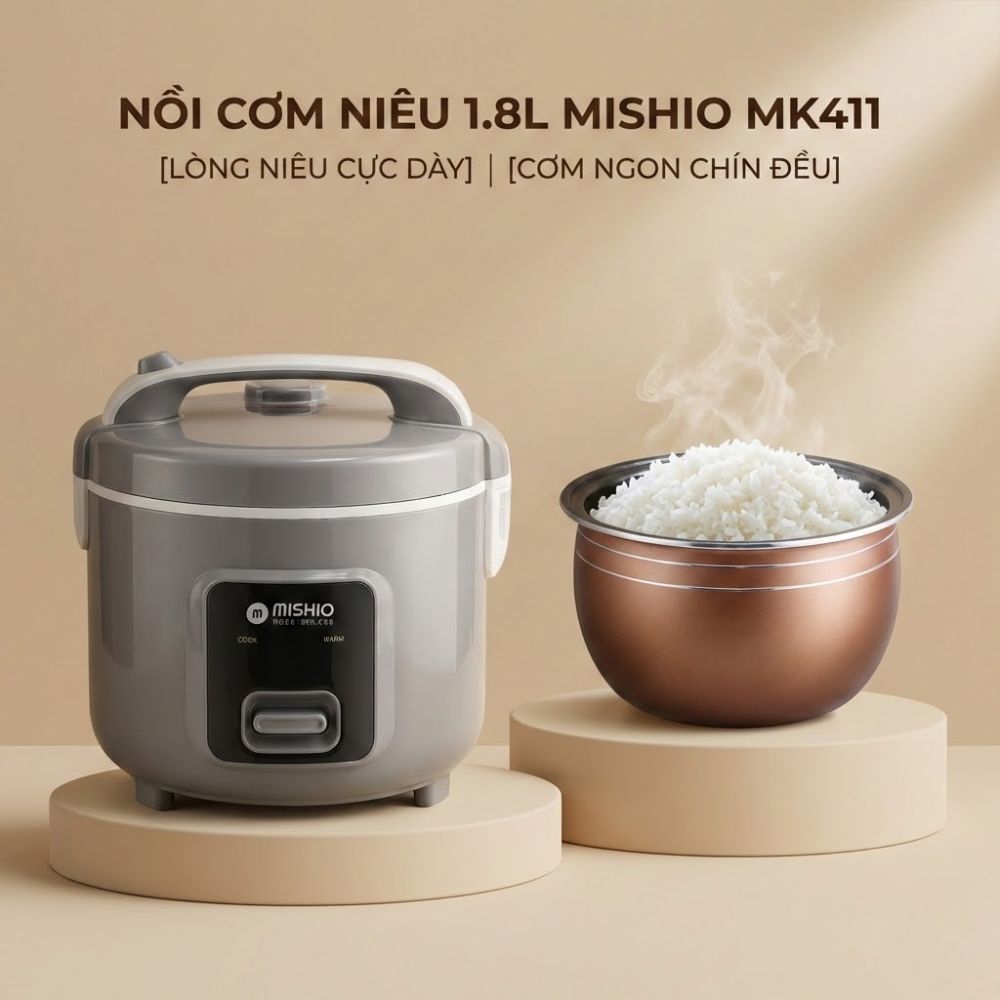 Nồi Cơm Niêu Mishio 1.8 Lít MK411, Lòng Nồi Siêu Dày, Nấu Cơm Siêu Ngon, Giá Siêu Rẻ