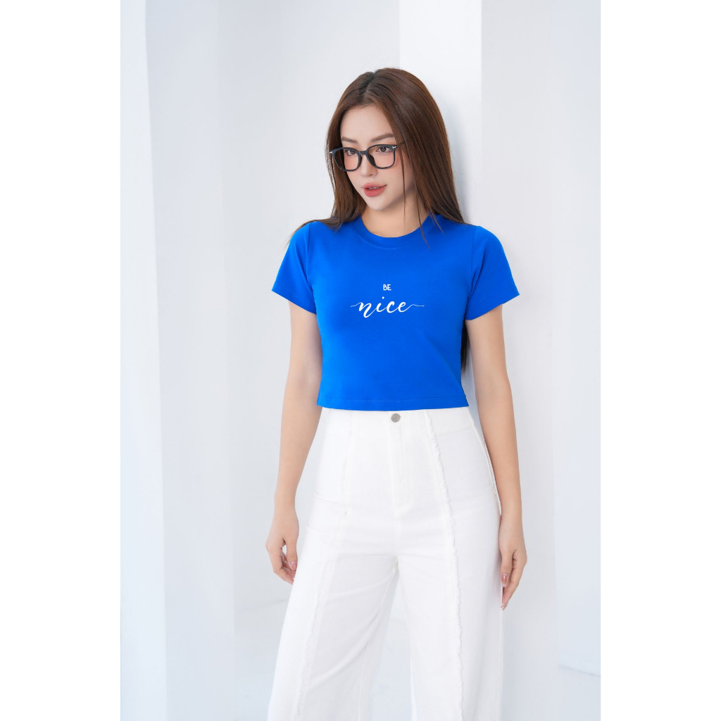 [Form Ôm] Áo croptop ôm in chữ Nice - Áo laptop kiểu chất Cotton LOZA - CR6266