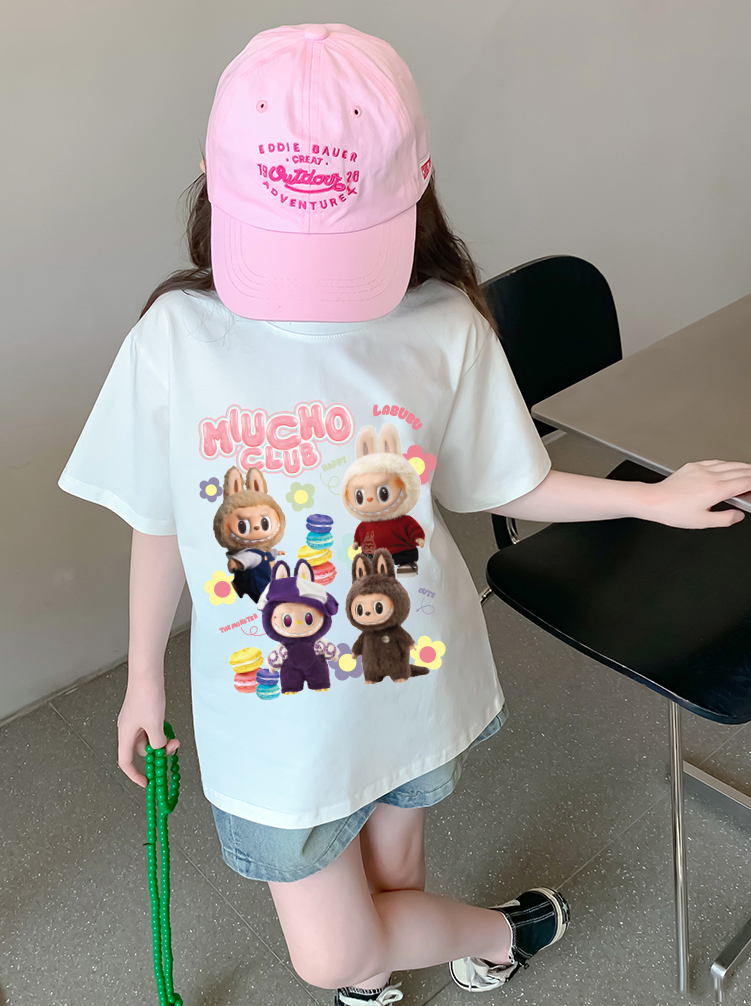 Áo thun bé gái labubu dễ thương nhiều màu sắc AED1464 Miucho Kid vải cotton thoáng mát cổ tròn in graphic_thumbnail_5