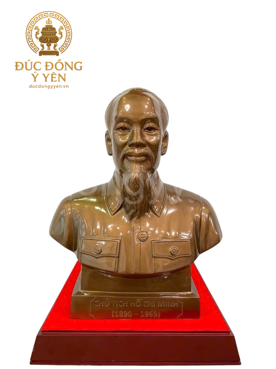 Tượng Bác Hồ bán thân cao 50cm đúc đồng đỏ làm màu đẹp