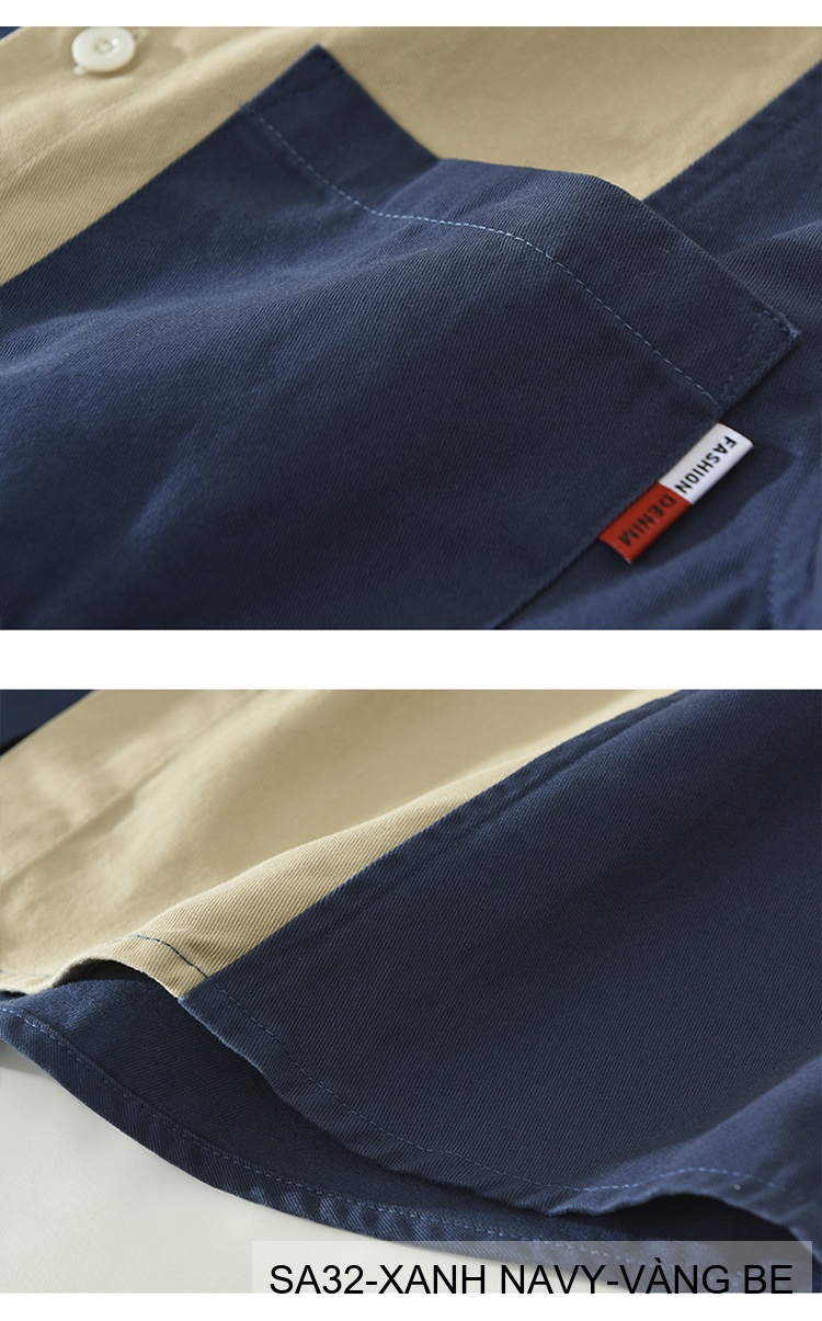 SA32 - Áo sơ mi nam phối màu tay ngắn phong cách Hàn Quốc, chất cotton 100%, dáng lỏng thoải mái_thumbnail_14