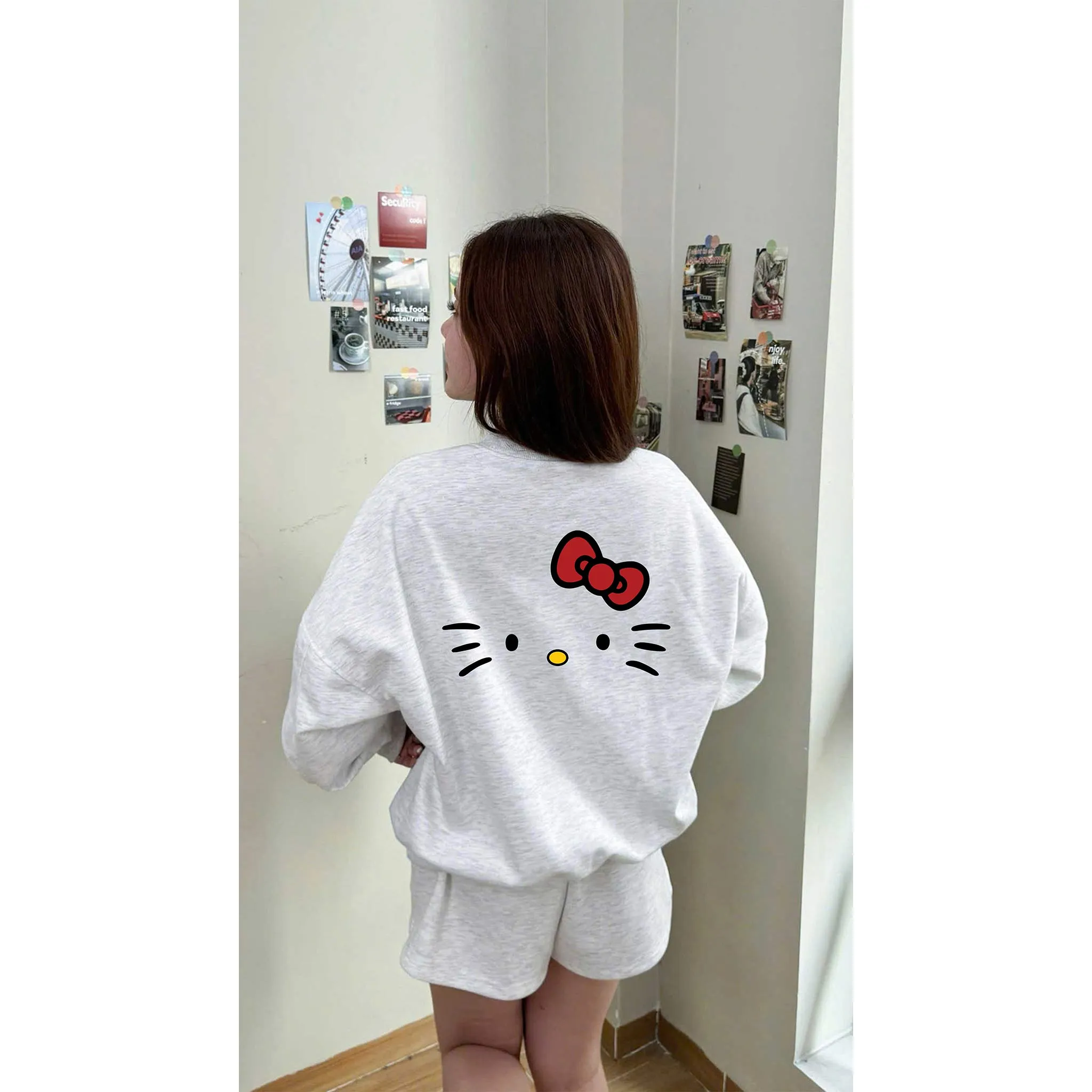 Áo Sweater form boxy Miucho nỉ 2 da cao cấp thoáng mát mềm mại Hello Kitty in mix 2702_thumbnail_4