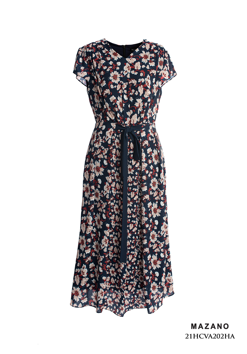 Váy xòe họa tiết hoa thắt đai