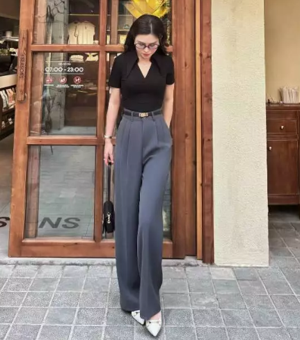 Quần suông cạp chun sau vải gold nhật cao cấp túi chéo 2 bên