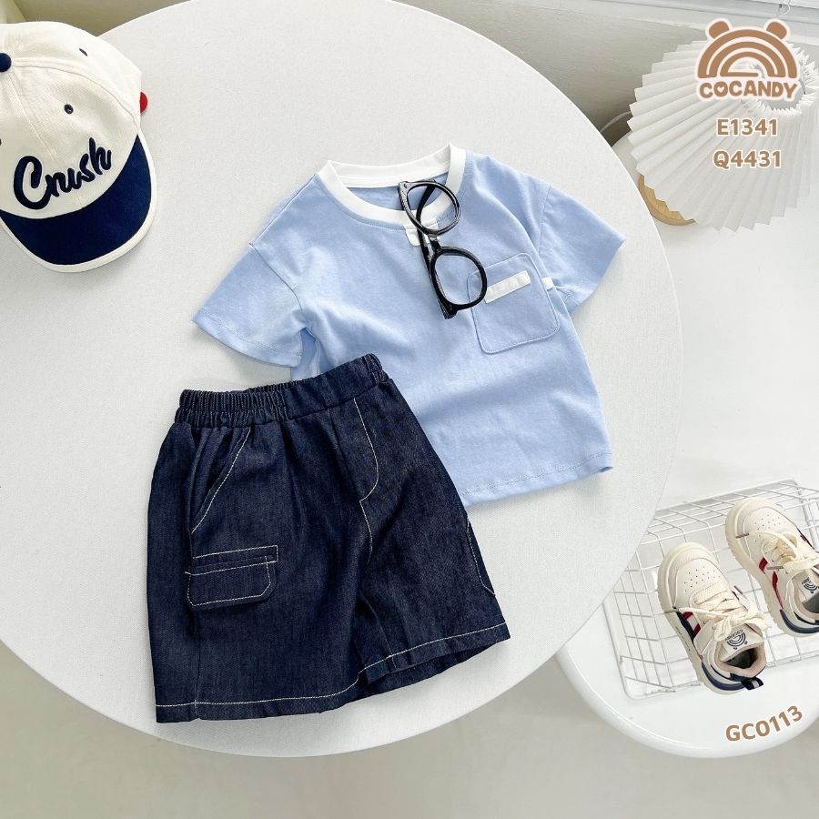 Áo cộc cotton XANH DƯƠNG túi ốp kiểu_thumbnail_1