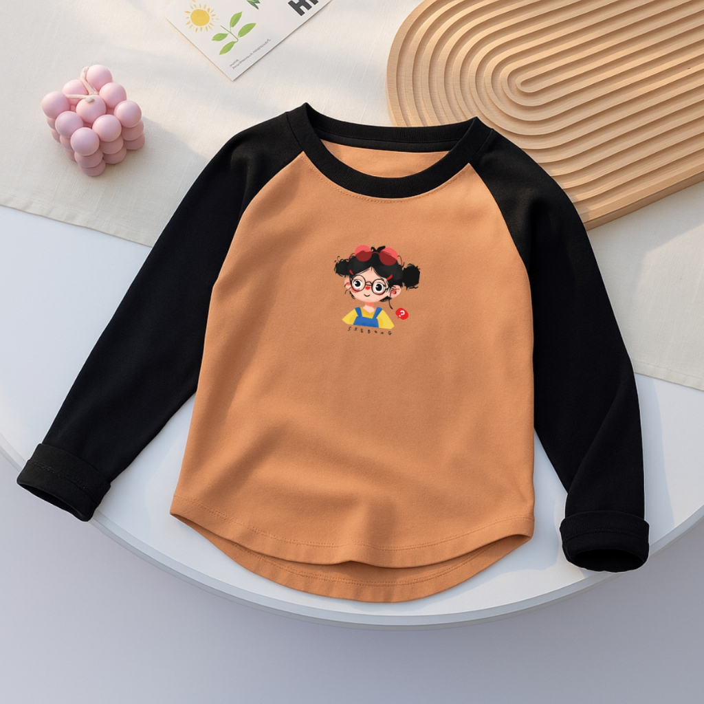 Áo thu đông cho bé gái  in hình bé gái hot trend chất borip co giãn 4 chiều - Loza Kids AD003