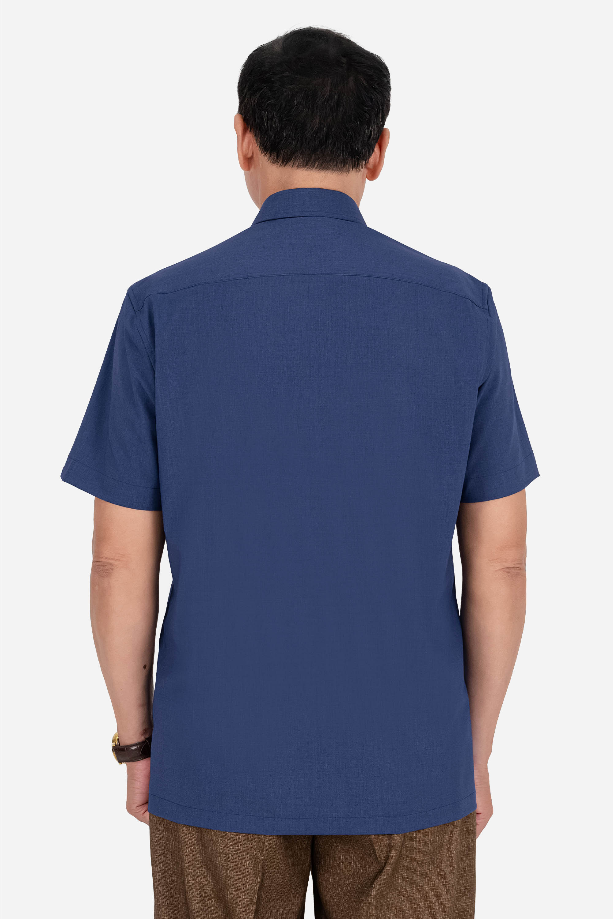 Áo Sơ Mi Trơn Cộc Tay Nam Trung Niên ANCHI Chất Liệu Sợi Gỗ Thoáng Mát Màu Xanh Nhạt_thumbnail_9