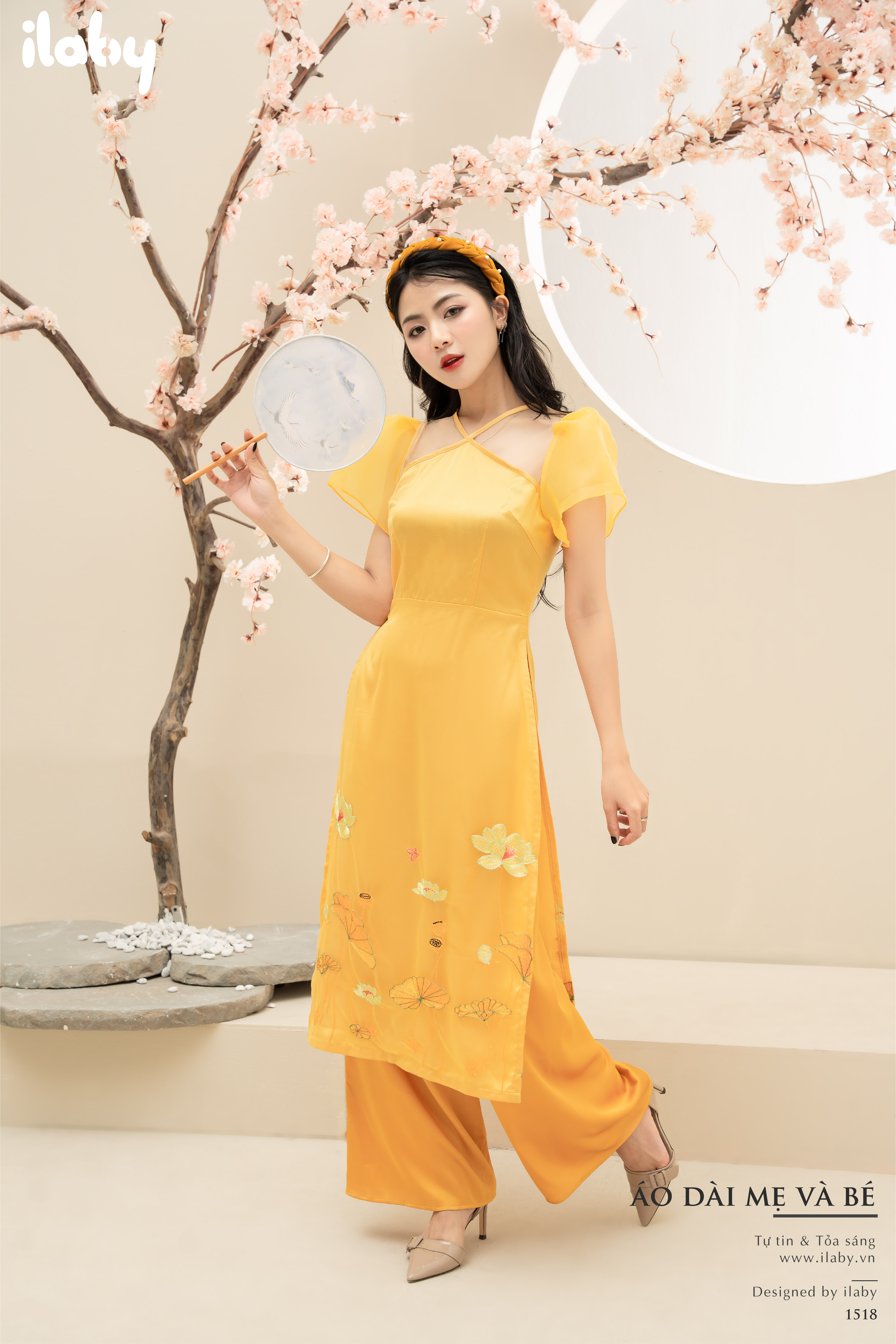 Áo dài hoa sen mẹ kèm quần_thumbnail_3