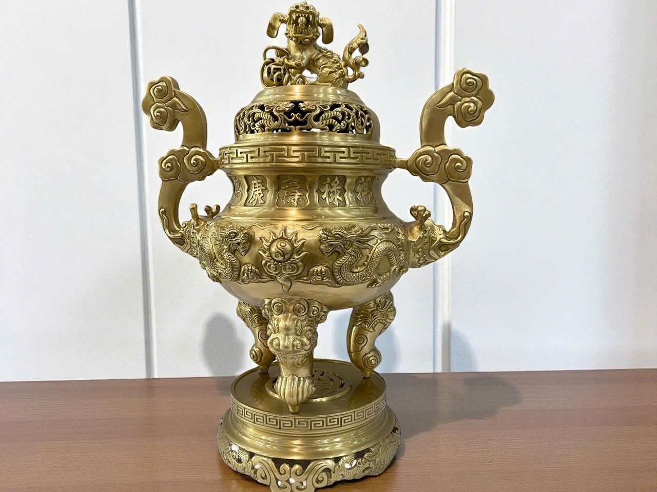 Bộ đỉnh thờ ngũ sự cao 70cm đồng vàng thau màu mộc _thumbnail_7