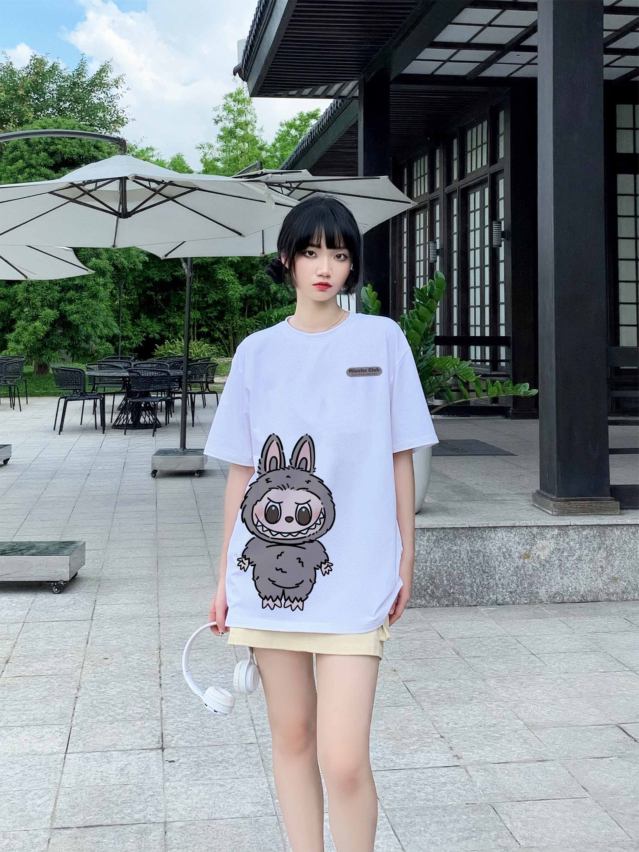 Áo thun labubu form rộng nhiều màu ATD1468 Miucho vải cotton cổ tròn in mix_thumbnail_4