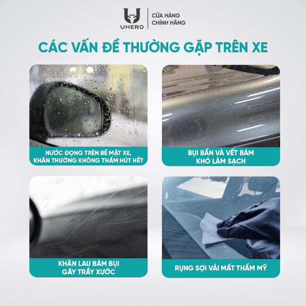 UHERO Khăn lau ô tô KL02 sợi superfine fiber 650gsm thấm hút tốt, chống trầy xước sơn, không rụng sợi vải, phụ kiện lau xe_thumbnail_14