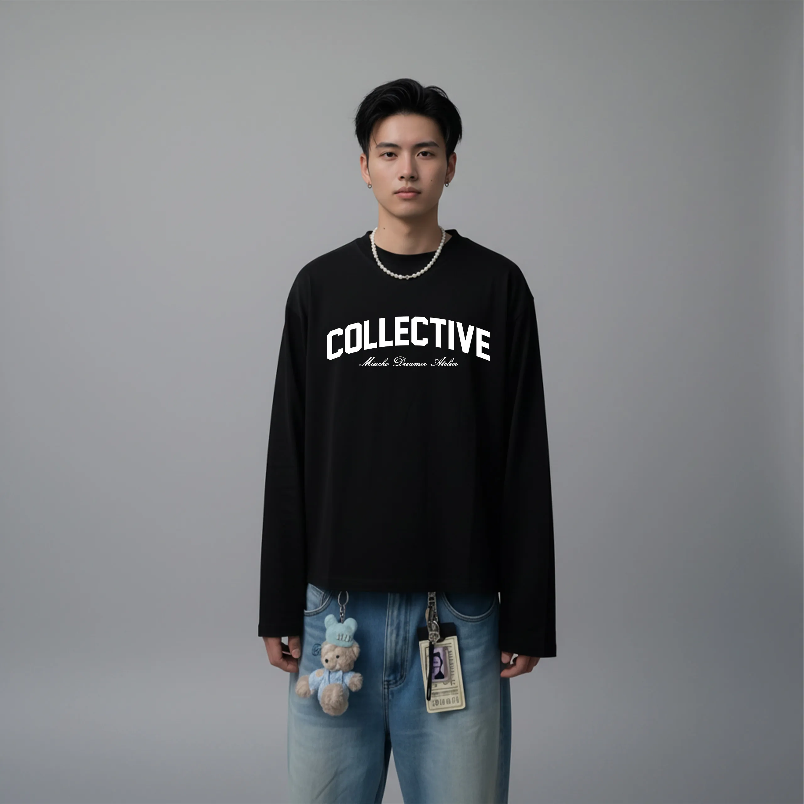 Áo phông boxy tay dài Miucho Club cotton 2 chiều thoáng mát in chữ COLLECTIVE 2679_thumbnail_5