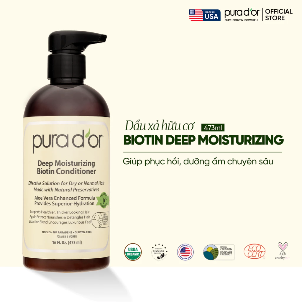 Dầu xả Biotin PURA D'OR giúp phục hồi và dưỡng ẩm chuyên sâu 473ml_thumbnail_2