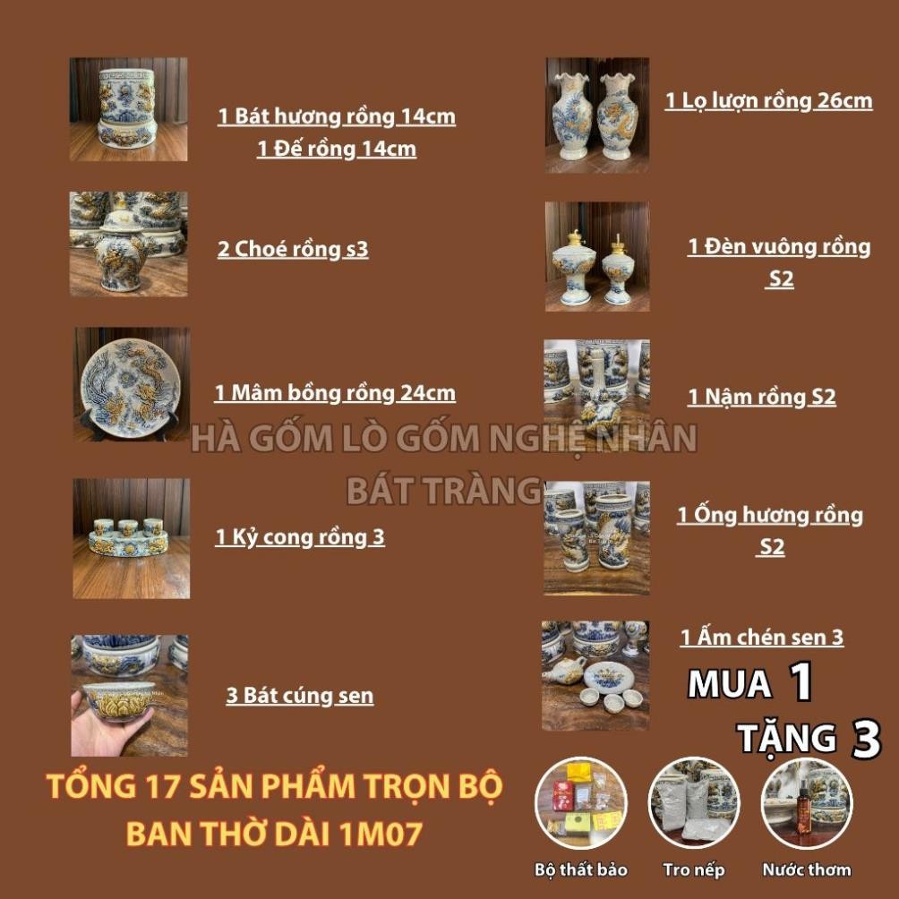 HG069 Đồ Thờ Cúng Bộ 17 món ban thờ 1M07 men rạn nổi nghệ nhân Bát Tràng chế tác TẶNG Thất Bảo, Tro Nếp_thumbnail_1