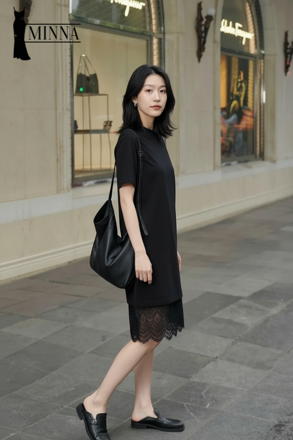 Black Lace Hem Minimal Dress - MS070_thumbnail_2