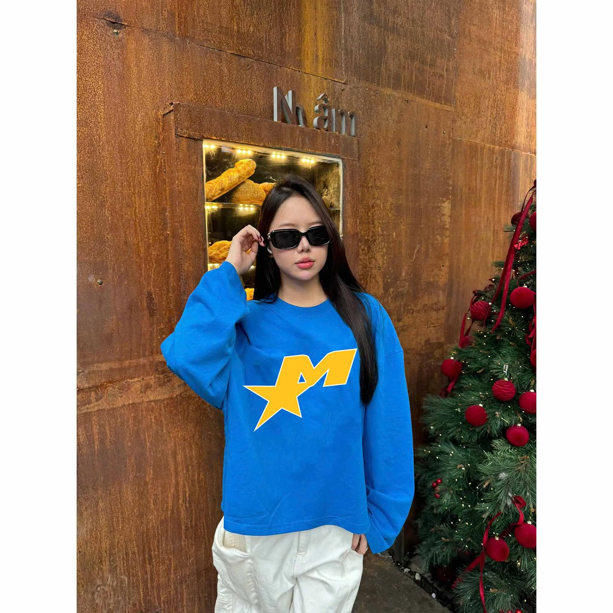 Áo thun unisex form boxy Miucho Club vải cotton thoáng mát tay dài cổ tròn hình in chữ M basic 2678_thumbnail_2