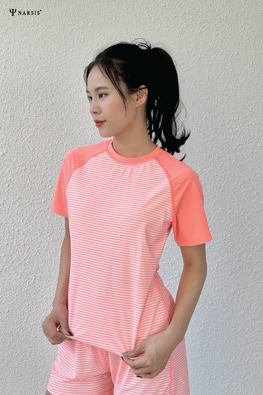 SET BỘ BƠI NỮ KÍN ĐÁO CÓ LÓT NGỰC MÀU HỒNG KẺ VẢI PE CO GIÃN 4 CHIỀU A23005 NARSIS CHẤT LIỆU THOÁ..._thumbnail_9