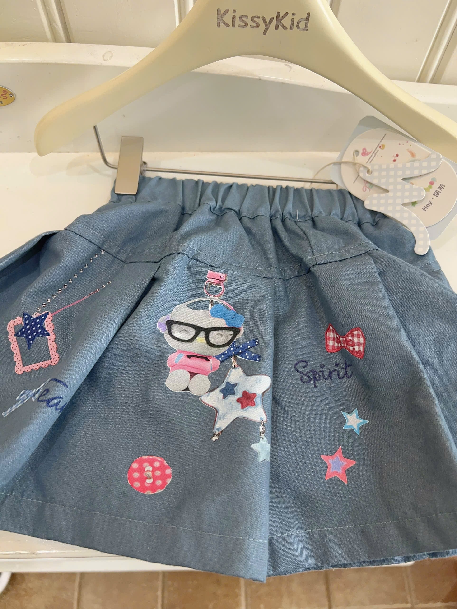 (E192) Chân váy xếp ly xoè xanh cotton hãng HMX_thumbnail_1