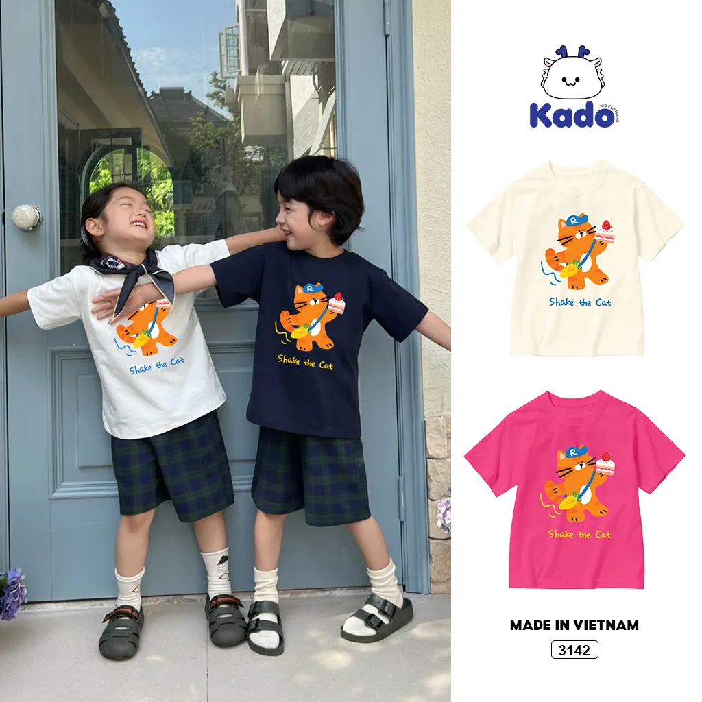 Áo thun bé trai bé gái Cat Kado form rộng 3142