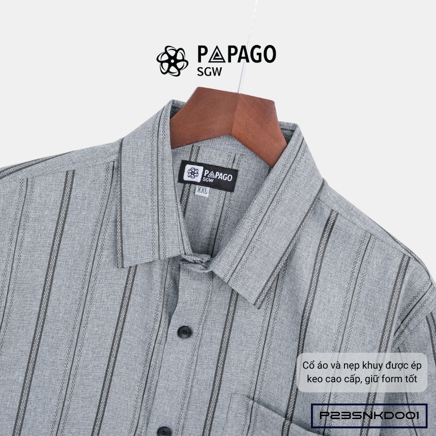 Áo sơ mi nam trung niên PAPAGO tay ngắn lai bầu vải xô đũi mềm mịn cao cấp kẻ sọc - P23SNKD001_thumbnail_5