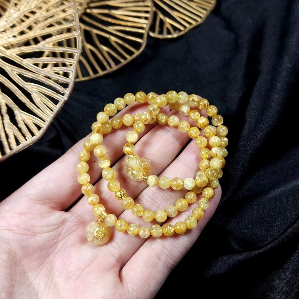 PT142 - Chuỗi vòng thạch anh tóc vàng mix hồ ly và móc vàng 10k_thumbnail_1