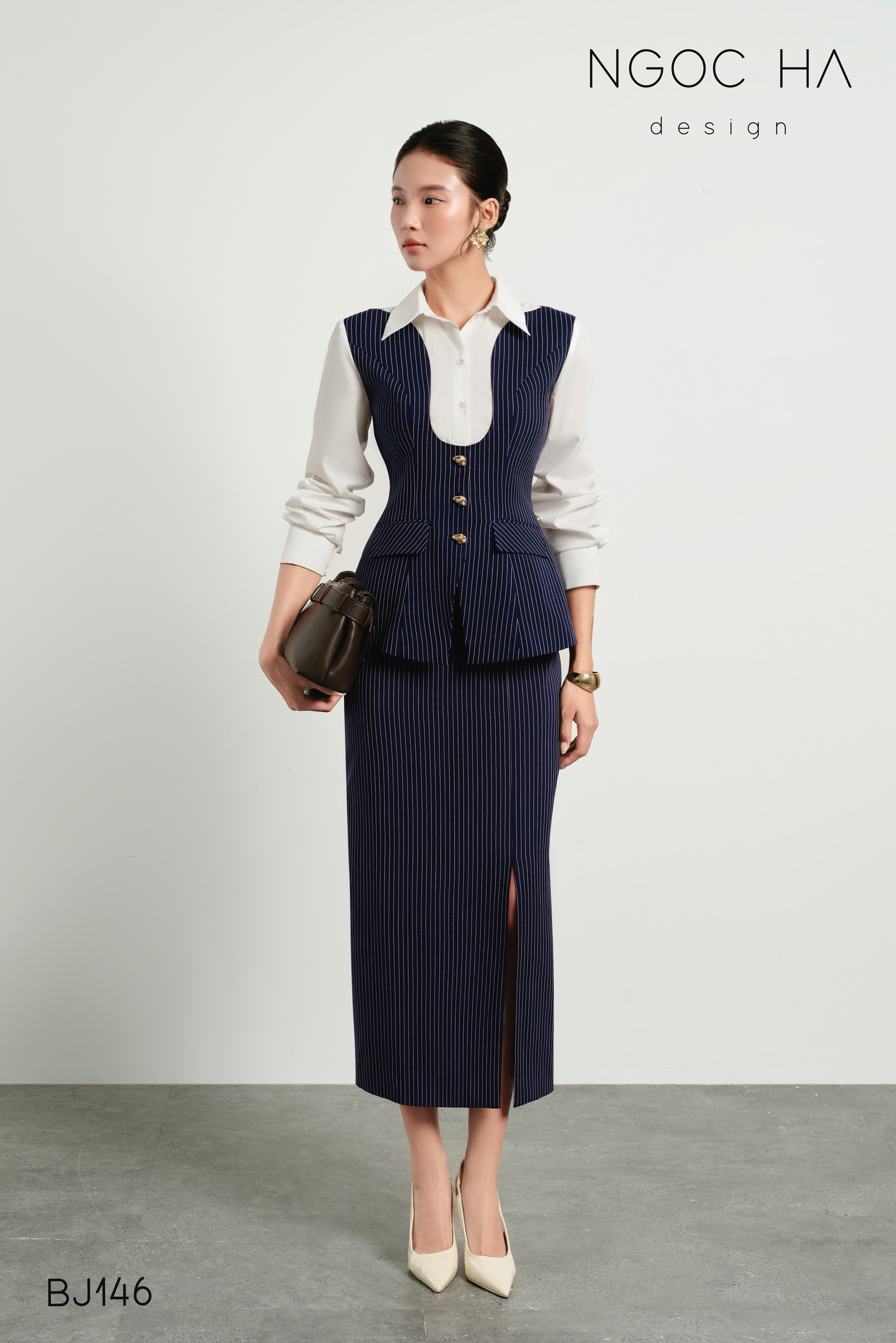 Camille Set_ Bộ Kẻ Sọc Mix Cổ Sơ Mi BJ146