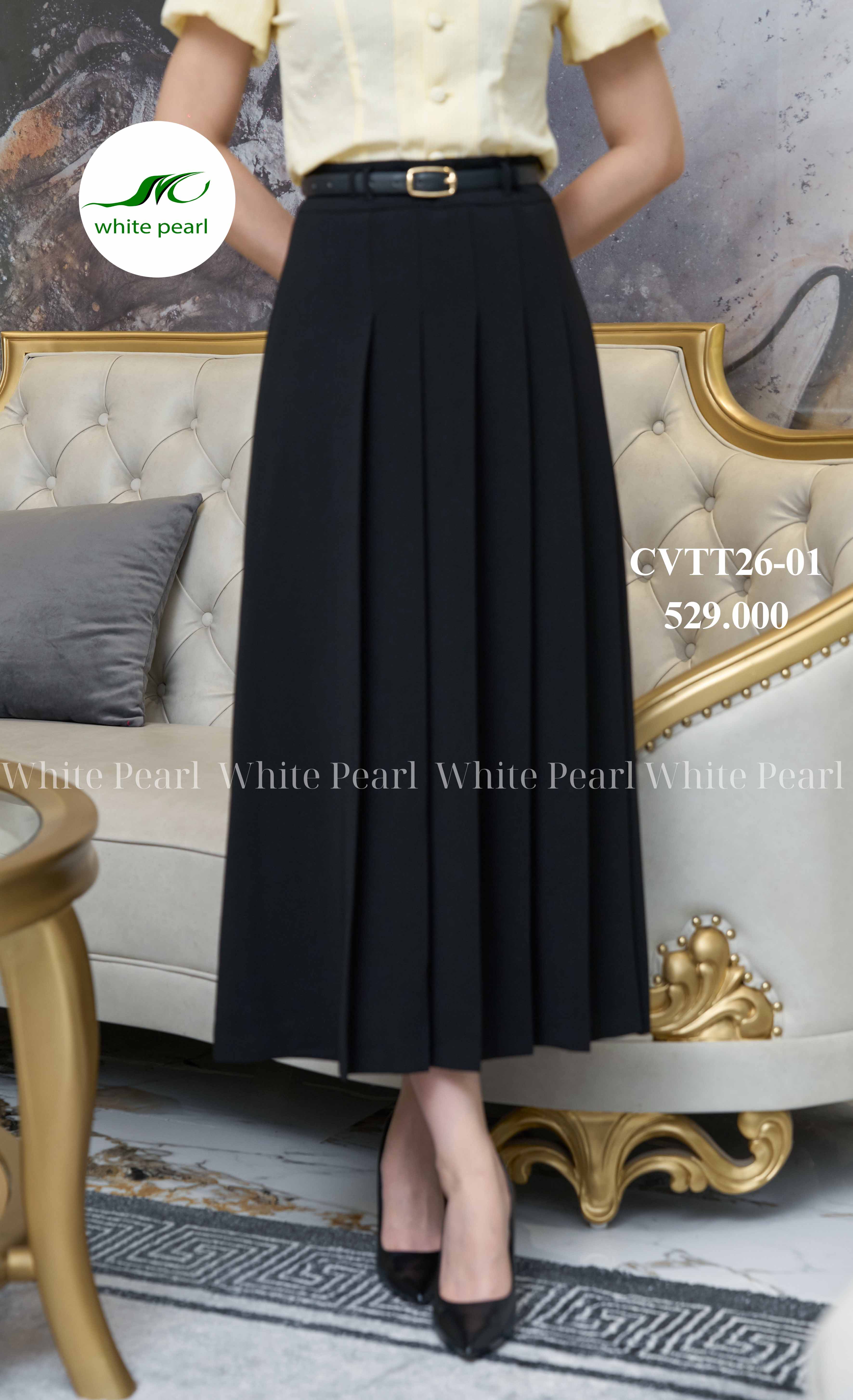 Chân váy thời trang xoè xếp 6 ly lệch thời trang công sở nữ cao cấp White Pearl_thumbnail_1