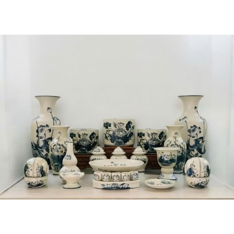 HG123 Đồ Thờ Cúng Bộ 19 món ban thờ 1M5 - 1M7 men rạn trơn nghệ nhân Bát Tràng chế tác TẶNG Thất Bảo, Tro Nếp_thumbnail_6