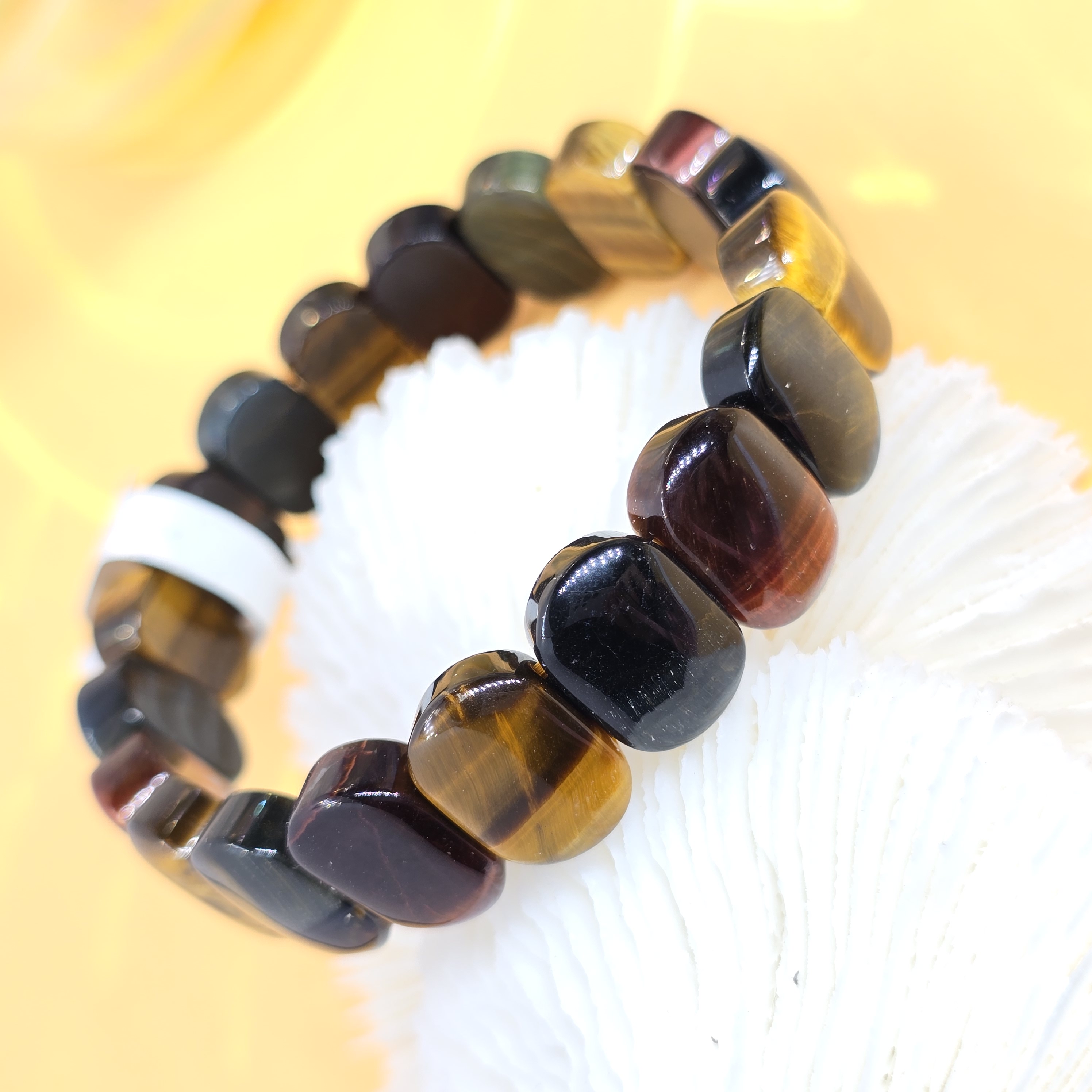 Vòng Bản Mềm Đá Mắt Hổ Đa Sắc (Đỏ Vàng Xanh) Tiger Eye