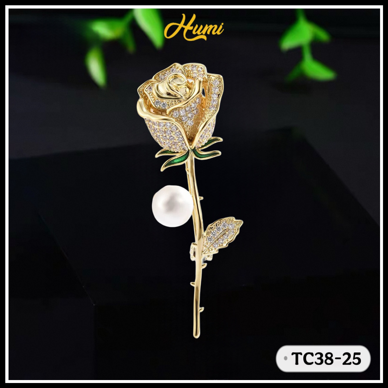 TRÂM CÀI HOA HỒNG VÀNG ĐÍNH NGỌC TRAI (TC38-25)