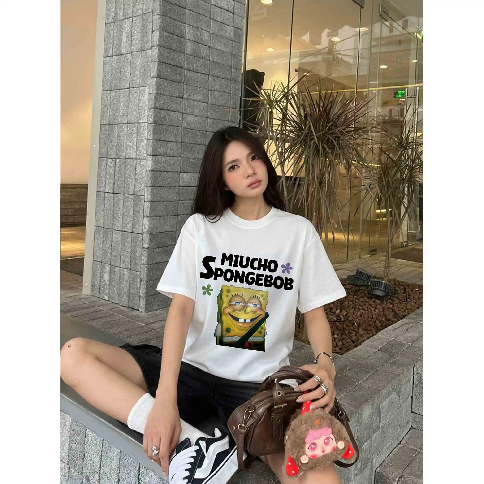 Áo thun boxy nam nữ Miucho Club vải cotton thoáng mát Spongebob in mix dễ thương 2827_thumbnail_3