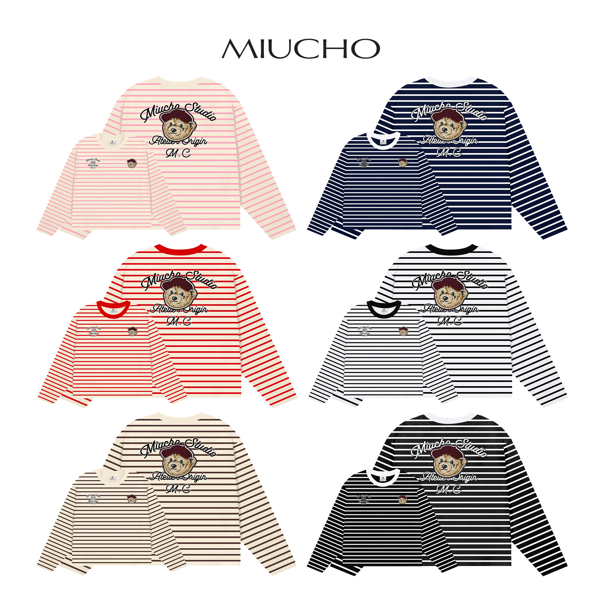 Áo thun form boxy Miucho Studio vải bo rip dày dặn thoáng mát cổ tròn tay dài kẻ sọc mix màu 2704_thumbnail_2