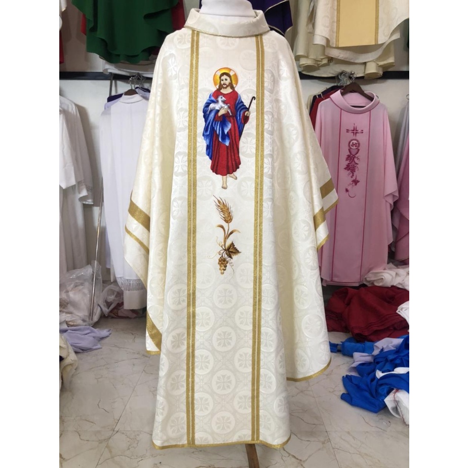 Áo Lễ Linh Mục vàng bạch kim thêu hình Chúa Giêsu AL5-2 Quà tặng Lễ  truyền chức, sinh nhật cha xứ
