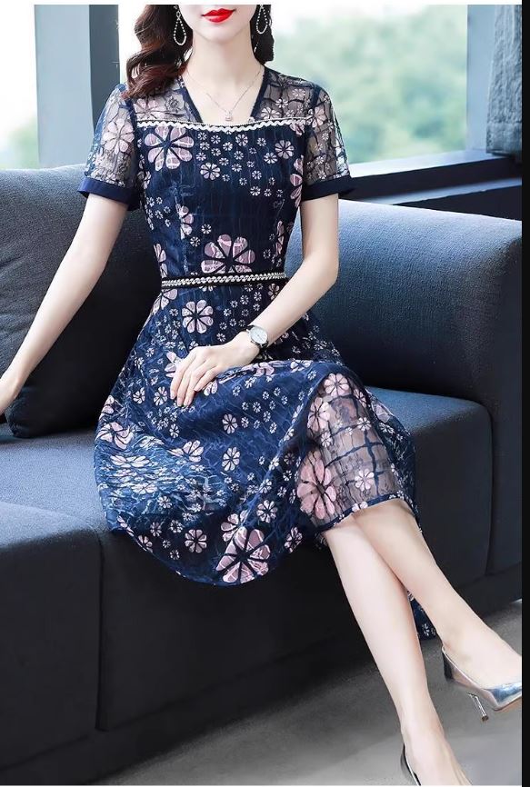 14450-Đầm xòe voan lưới ô vuông họa tiết hoa tròn_thumbnail_1