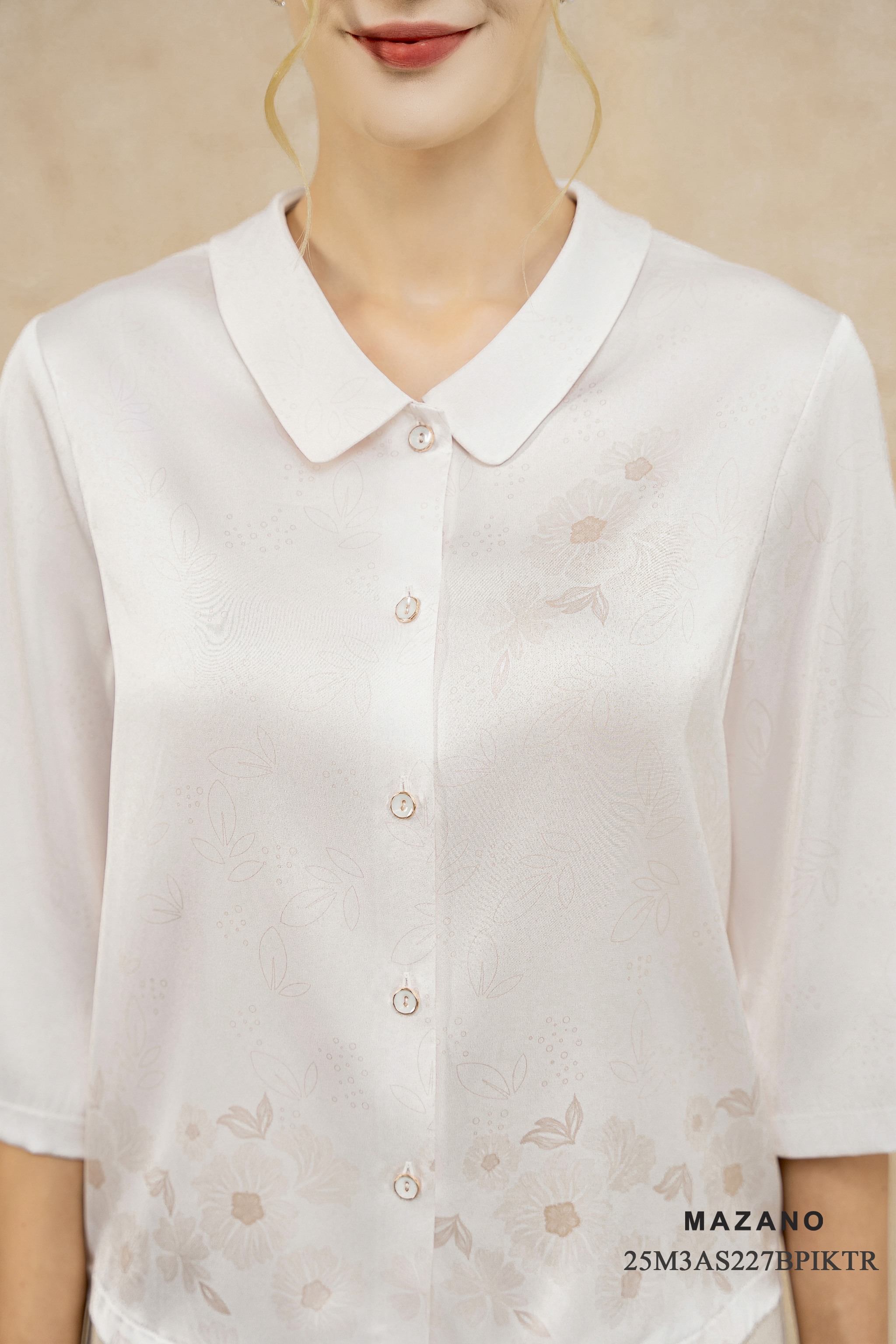 Áo sơ mi cài khuy Suông Vải lụa in họa tiết cách điệu Cổ bẻ cài khuy Tay lỡ Dài dưới eo_thumbnail_3