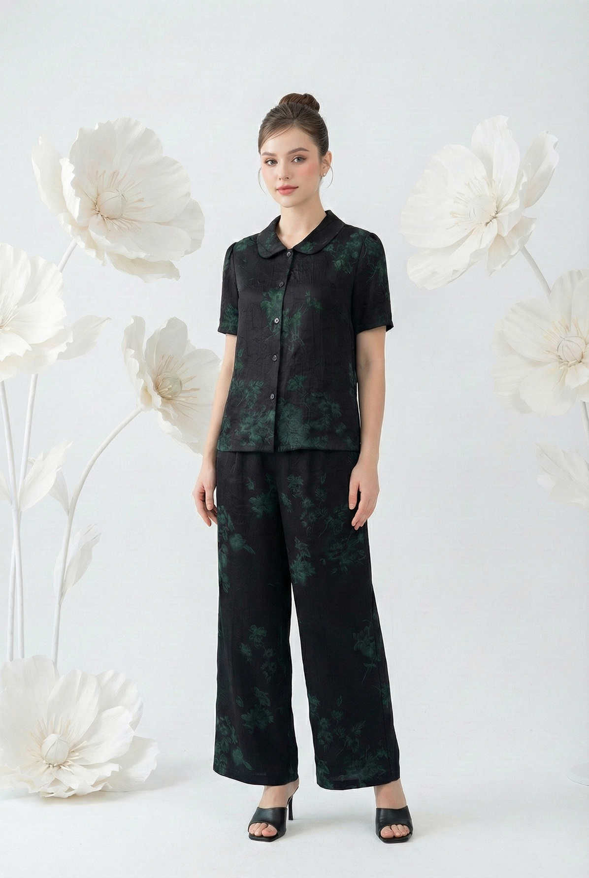 Bộ quần và áo suông vải lụa nhăn cổ bẻ tay ngắn thiết kế MAZANO_thumbnail_3