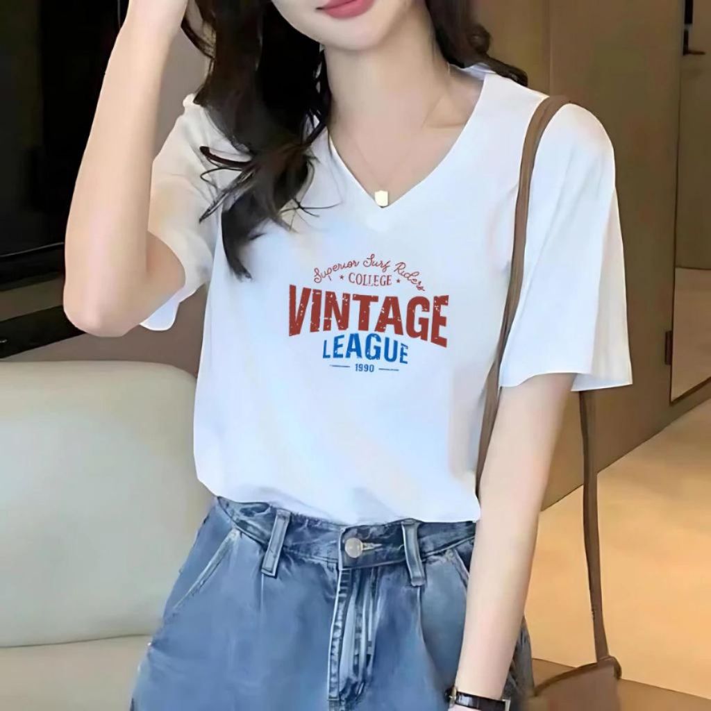 [Form Vừa] Áo thun nữ cổ tim form vừa in hình - Áo phông nữ cổ V Loza G0217_thumbnail_1