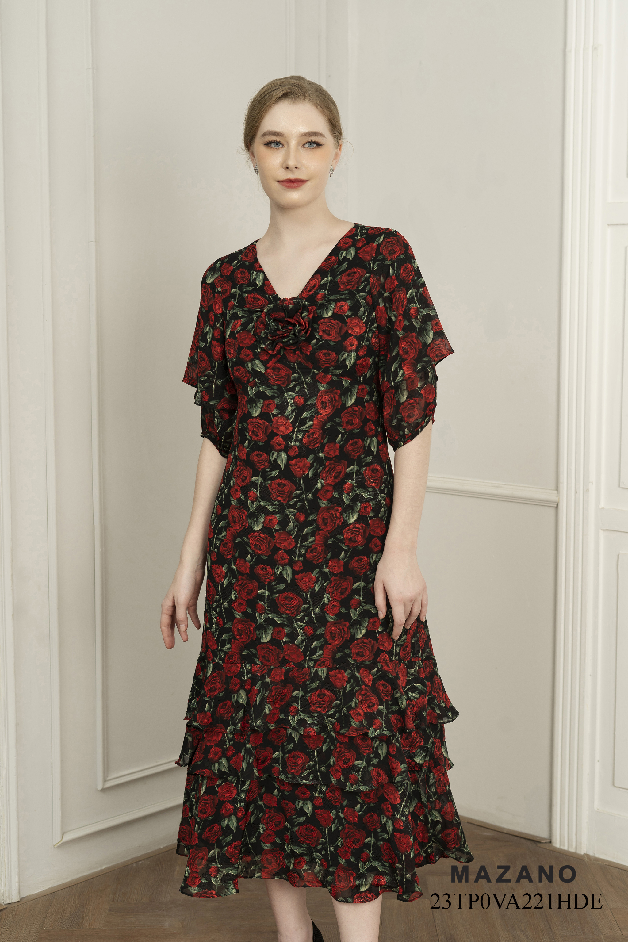 Đầm dài dự tiệc phối bèo đính hoa sang trọng_thumbnail_2