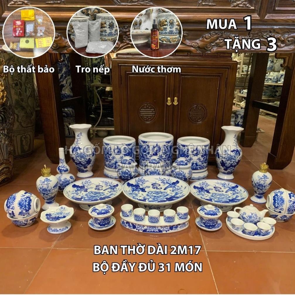 HG262 Đồ Thờ Cúng Bộ 31 món ban thờ 2M17 men trắng nghệ nhân Bát Tràng chế tác TẶNG Thất Bảo, Tro Nếp