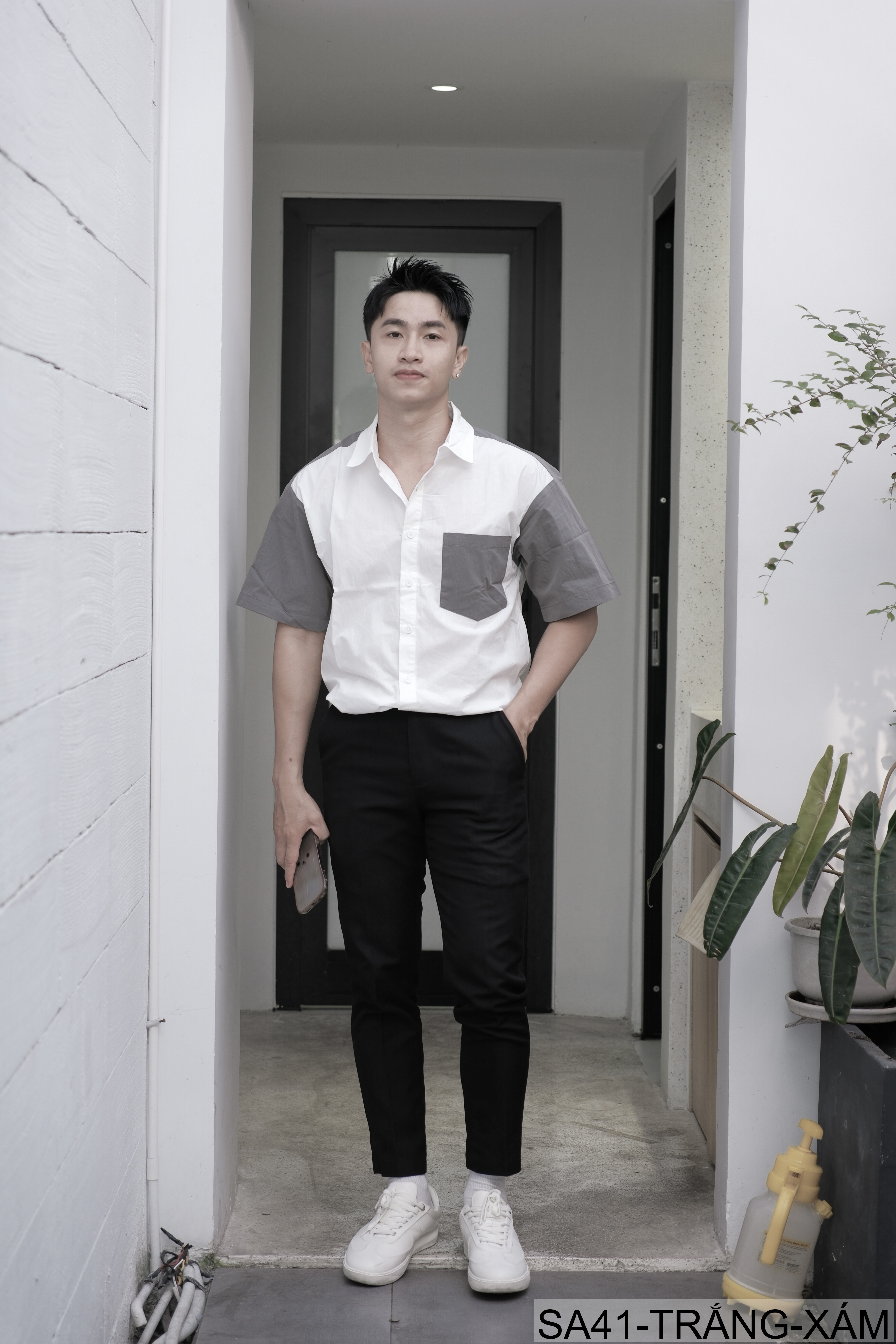 SA41 - Áo sơ mi nam tay ngắn phối màu phong cách Hàn Quốc, chất cotton thoáng mát_thumbnail_1