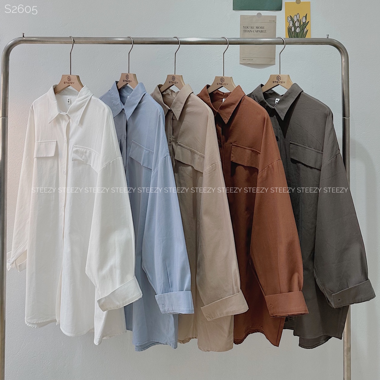 Áo sơ mi thô cotton trơn 2 nắp túi form rộng Hàn Quốc_thumbnail_5