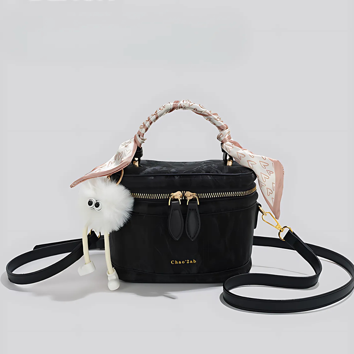 UHE_2517 Grace – Tay cầm khăn lụa, form hộp giữ dáng, đeo chéo/đeo vai – Đen/Trắng/Hồng