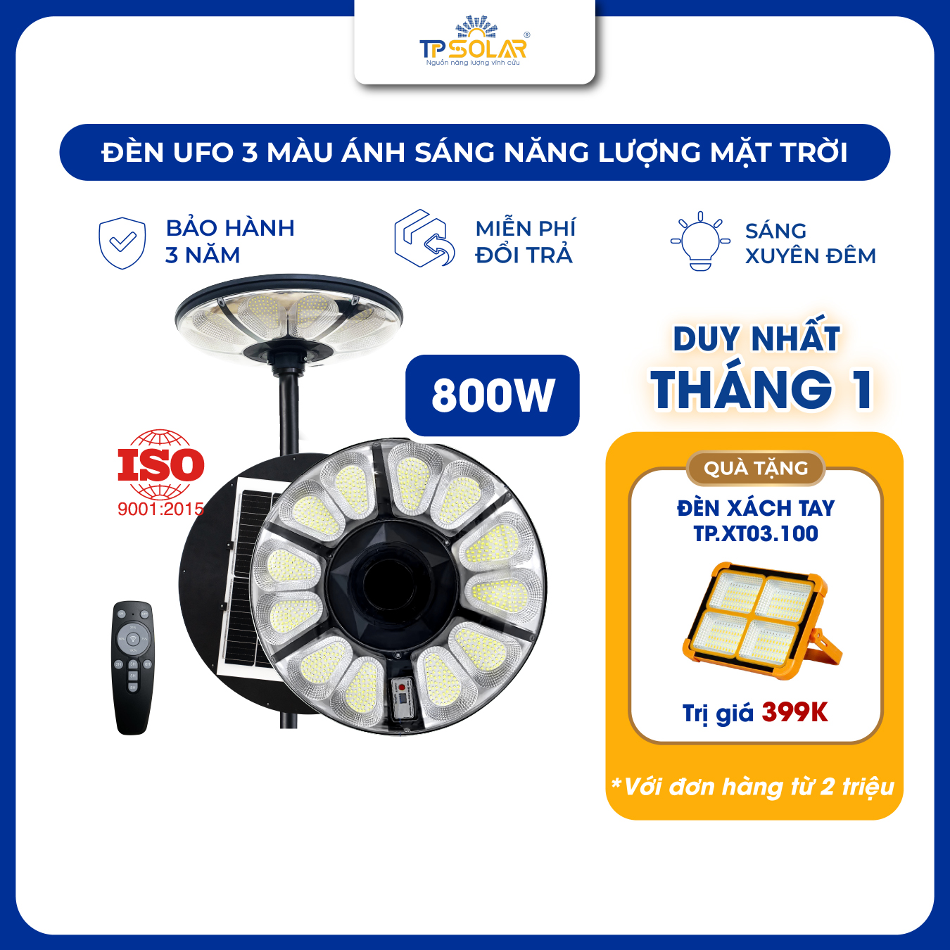 Đèn UFO hoa cúc 3 màu ánh sáng năng lượng mặt trời TP.UF11